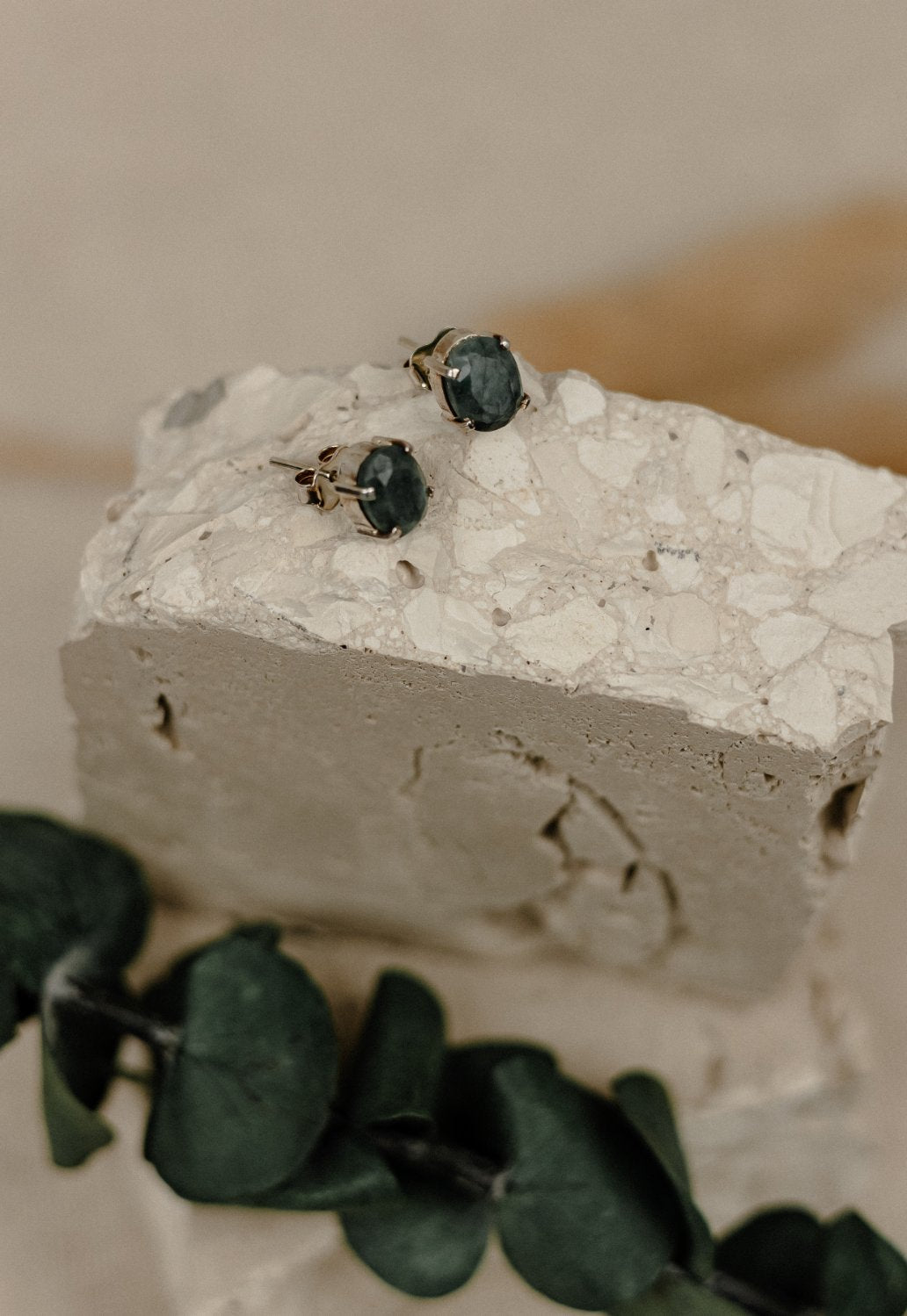 Dark Teal Oval Stud Earrings