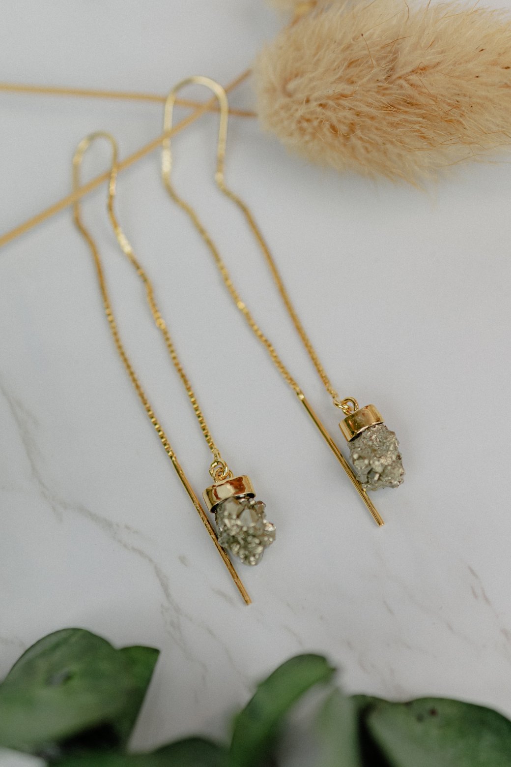 Raw Pyrite Gold Threader Earrings II