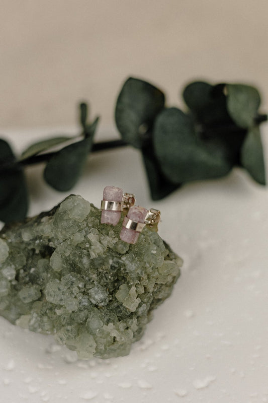 Raw Pink Tourmaline 925 Sterling Silver Micro Stud Earrings