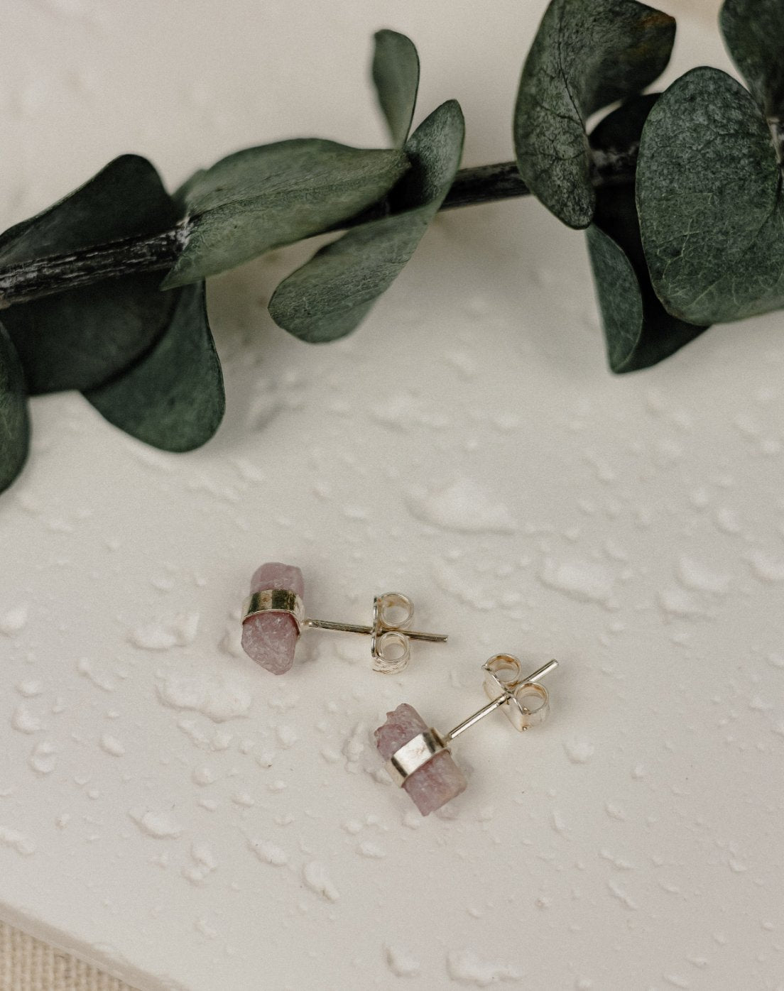 Raw Pink Tourmaline Micro Stud Earrings