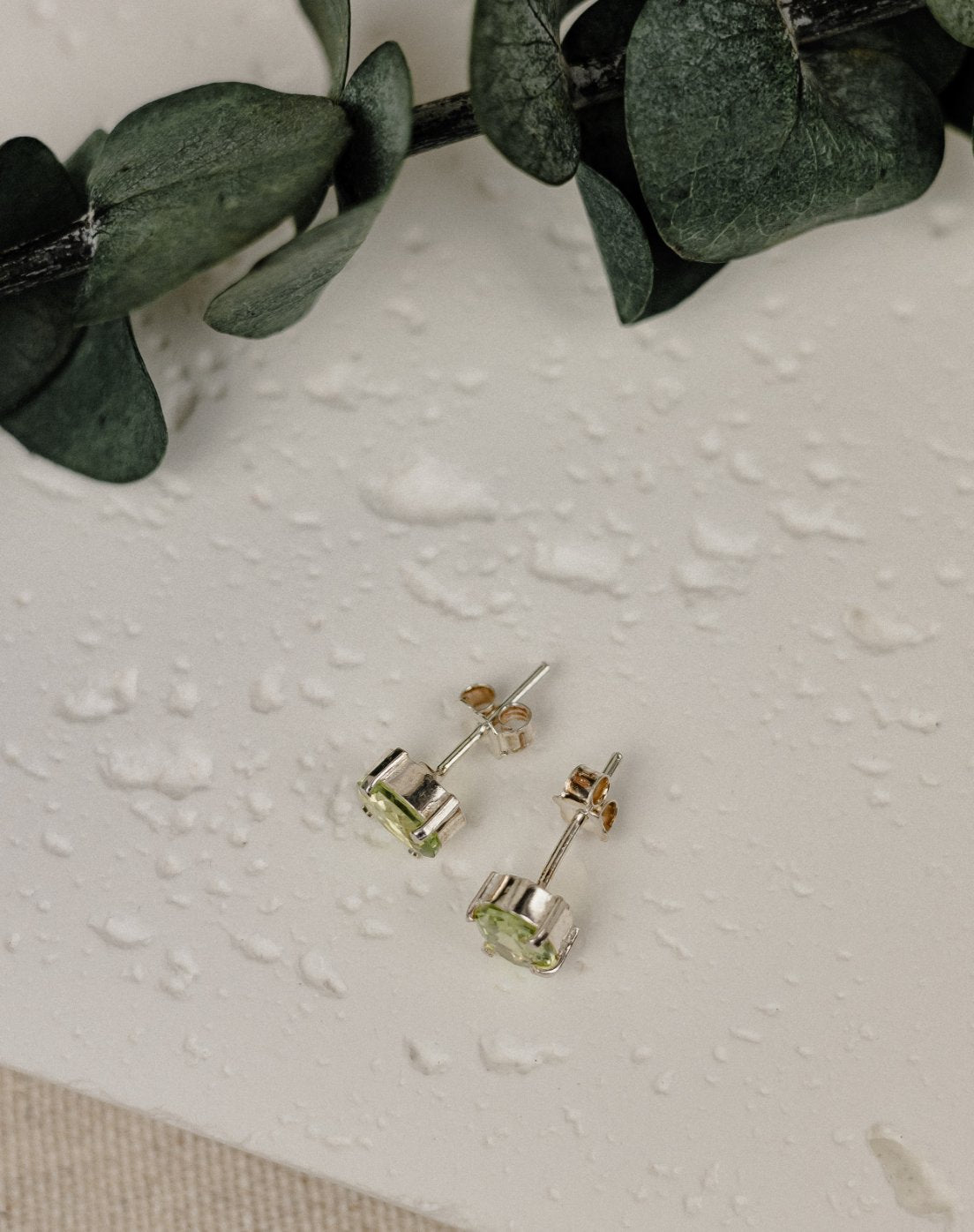 Green Amethyst Cushion Cut Stud Earrings
