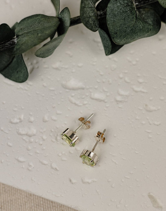 Green Amethyst Cushion Cut Stud Earrings