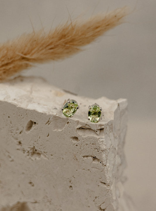 Green Amethyst Oval Stud Earrings