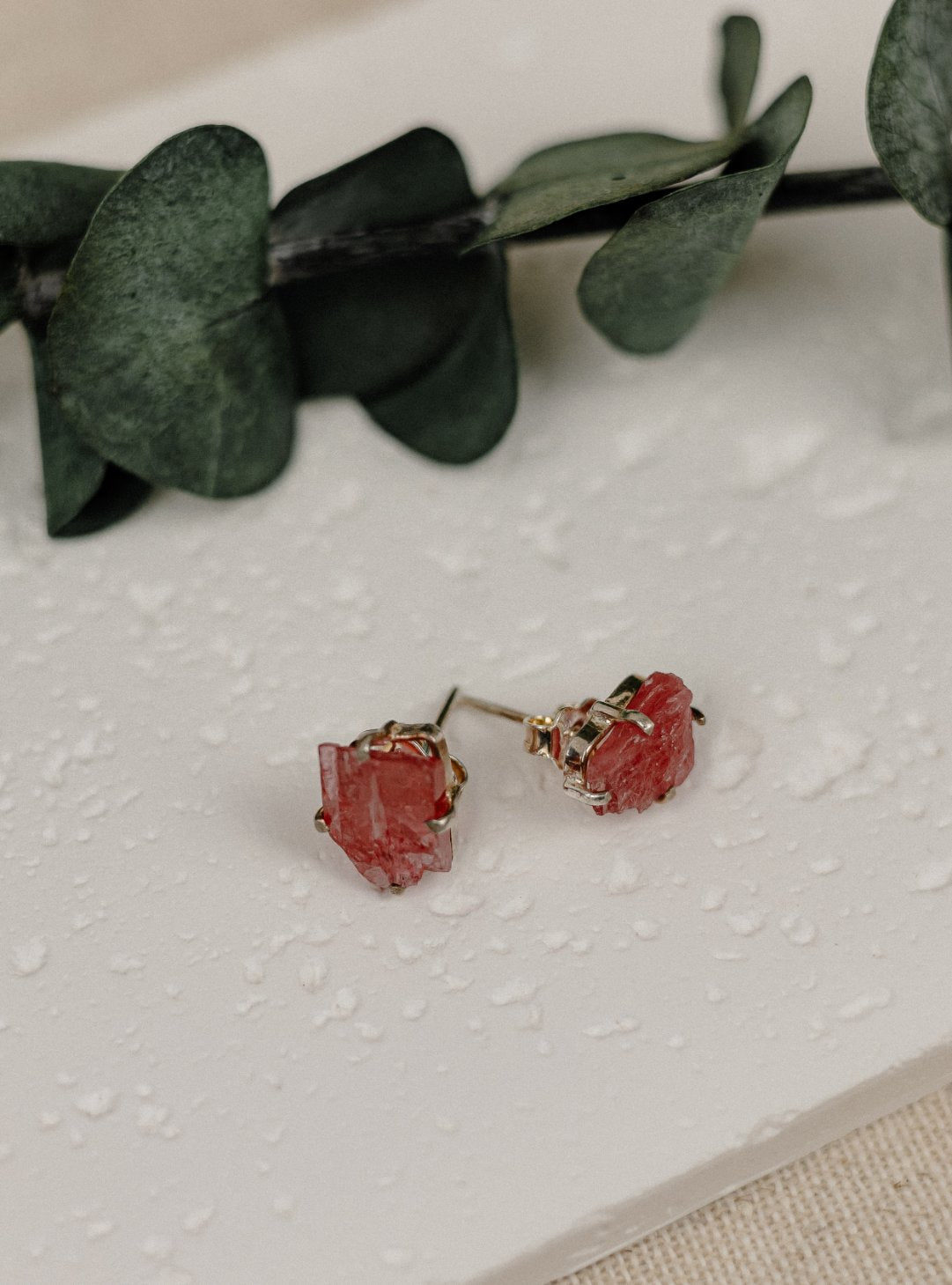 Raw Pink Tourmaline Stud Earrings