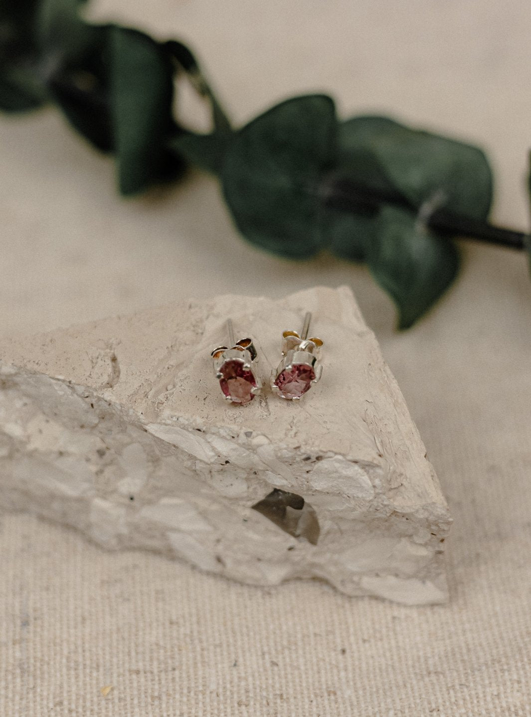 Pink Tourmaline Round Stud Earrings II