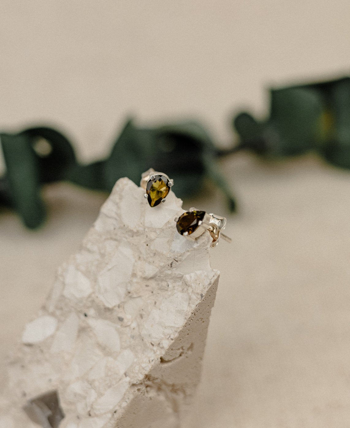 Olive Tourmaline Teardrop Stud Earrings