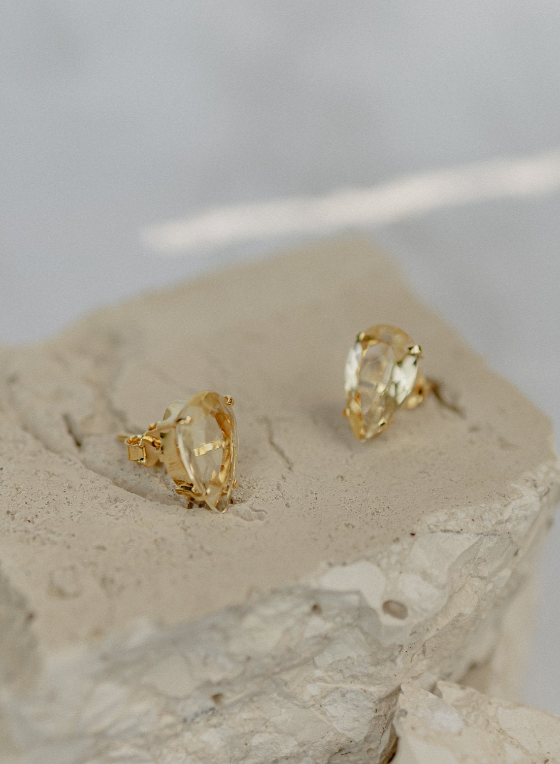 Golden Citrine Pear Stud Earrings (Gold)