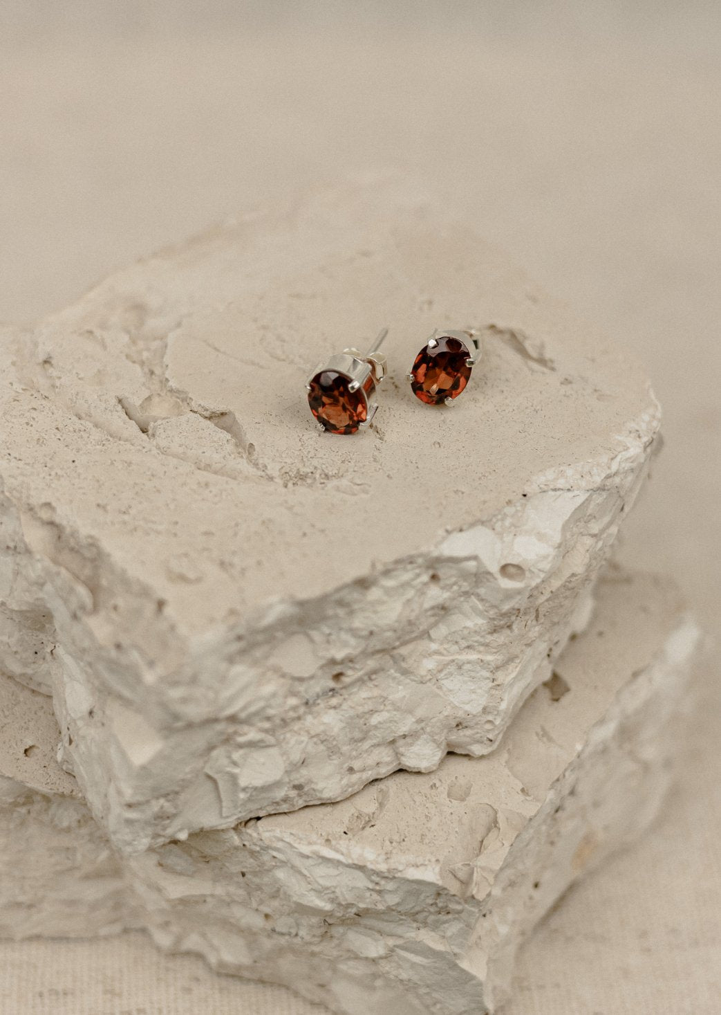 Garnet Oval Stud Earrings