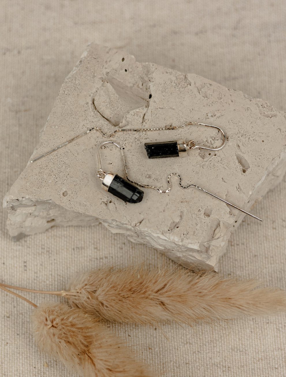 Raw Black Tourmaline Threader Earrings