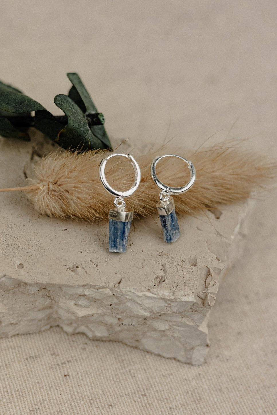 Blue Kyanite Huggie Hoop Earrings