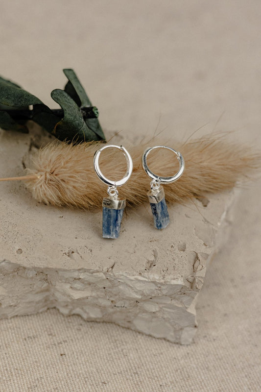 Blue Kyanite Huggie Hoop Earrings