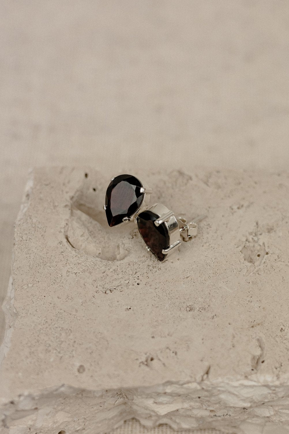 Dark Garnet Teardrop Stud Earrings