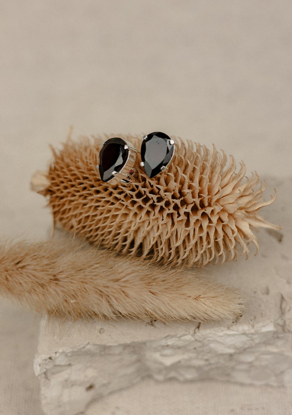 Dark Garnet Teardrop Stud Earrings