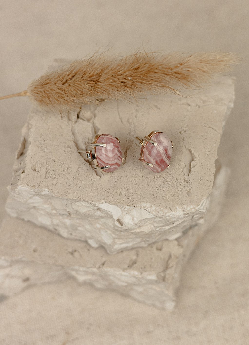 Rhodochrosite Round Stud Earrings