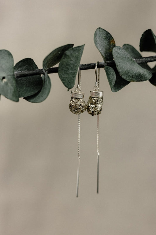 Raw Black Tourmaline Column Stud Earrings