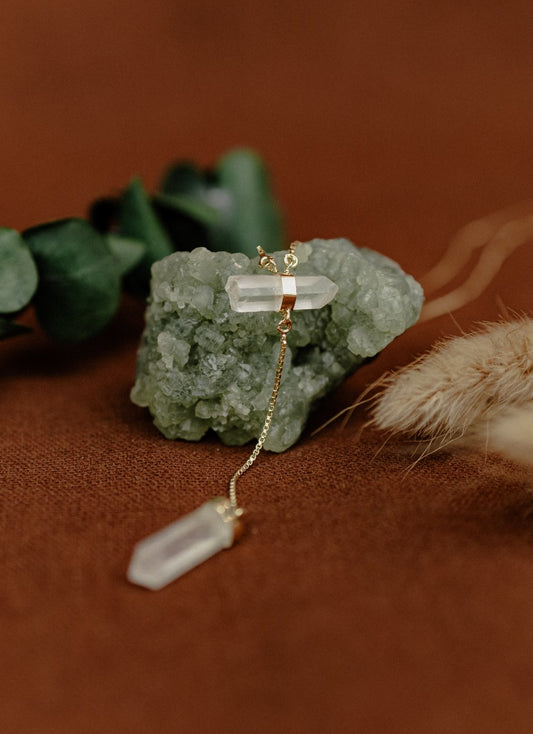 Clear Quartz Double Point Lariat Necklace (Gold)