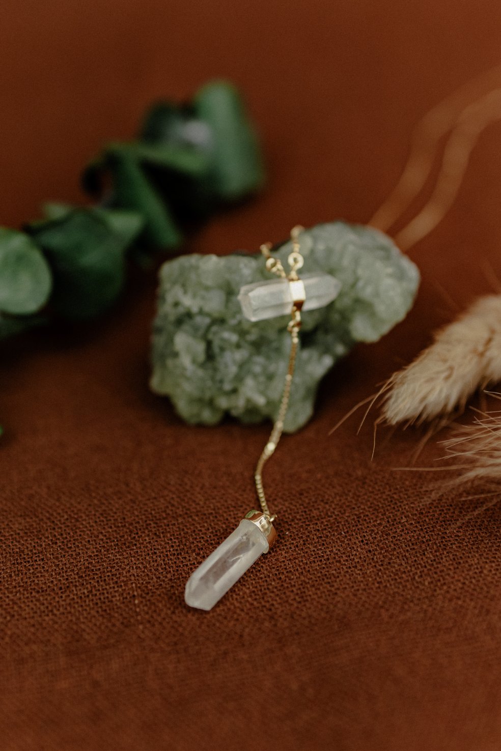 Clear Quartz Double Point Lariat Necklace (Gold)