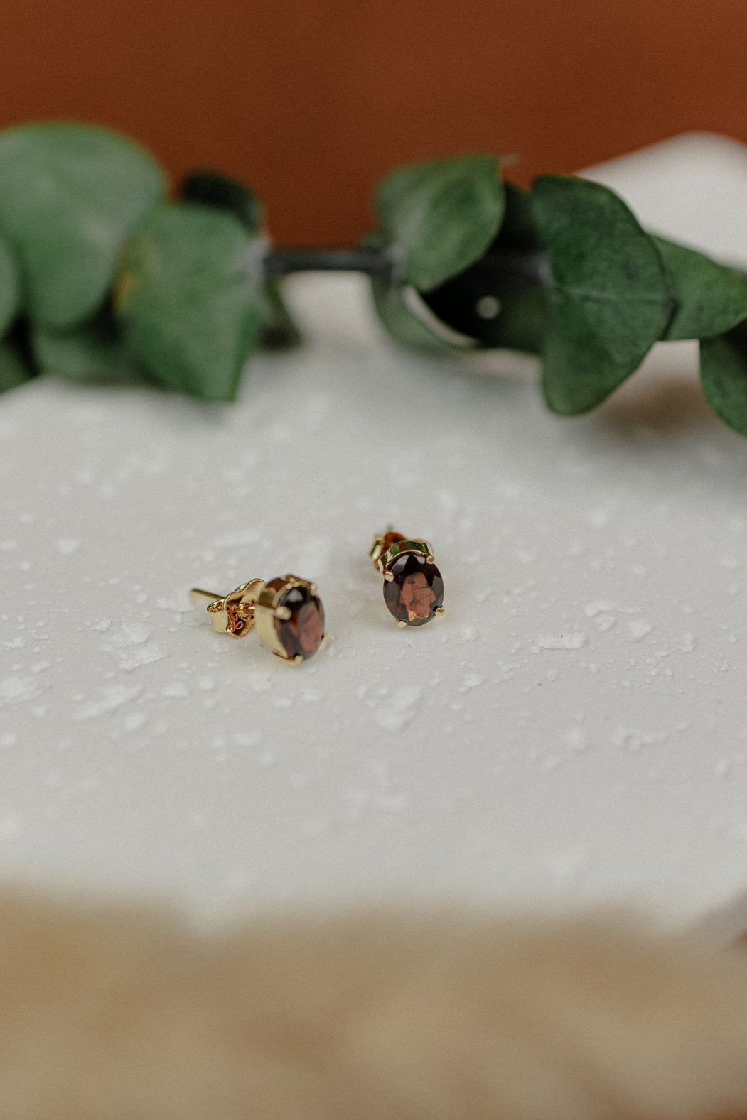 Raw Ruby Stud Earrings (Gold)