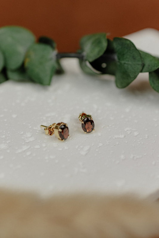 Raw Ruby Stud Earrings (Gold)