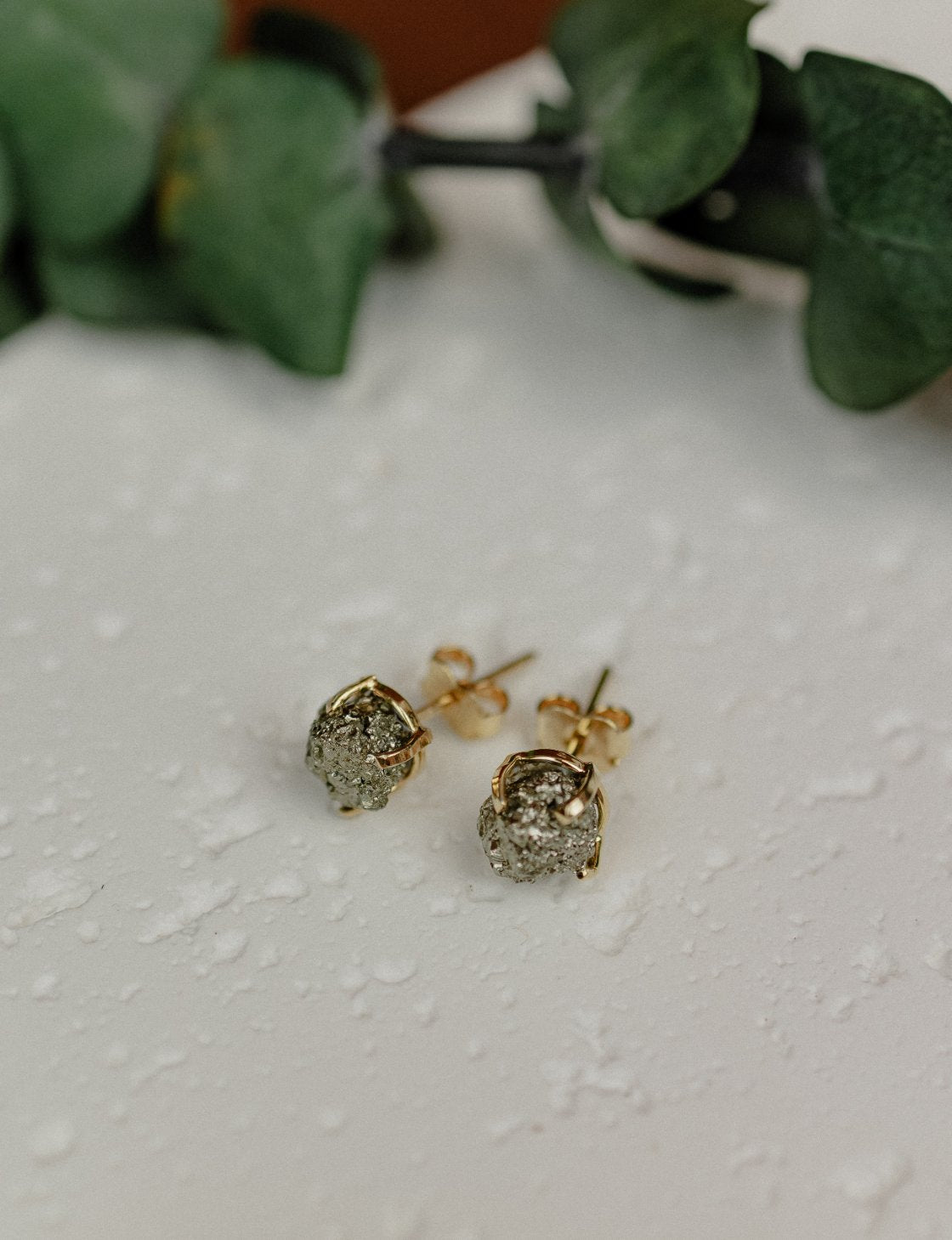Raw Pyrite Stud Earrings (Gold)