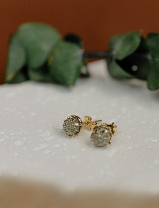 Raw Pyrite Stud Earrings (Gold)