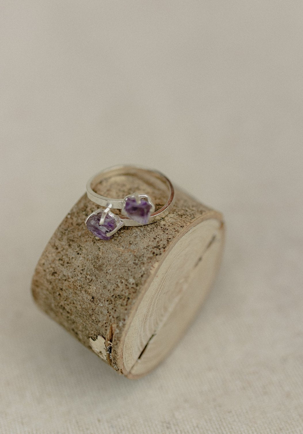 Raw Amethyst Double Stone Bypass Ring (Silver)