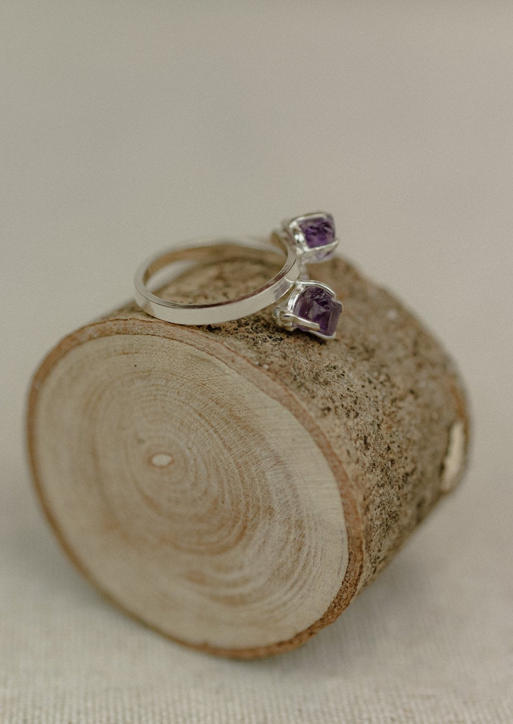 Raw Amethyst Double Stone Bypass Ring (Silver)