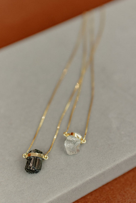 Raw Tourmaline and Quartz 18k Gold Vermeil Duo Pendant Necklace