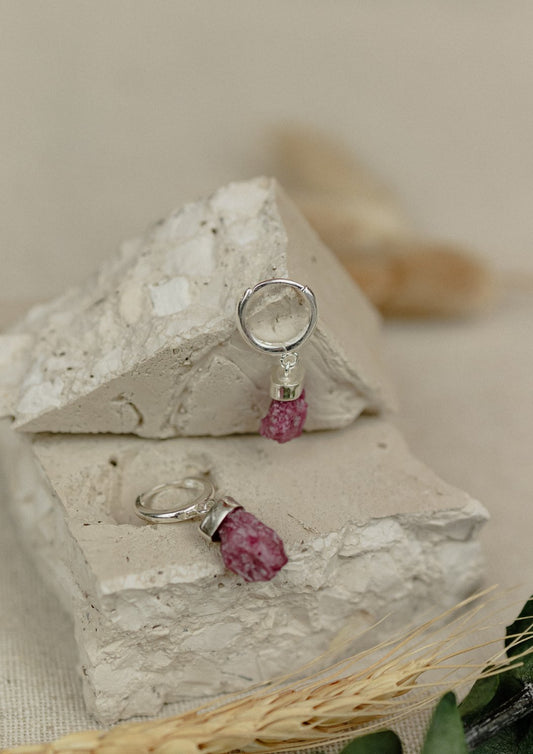 Raw Ruby Huggie Hoop Earring