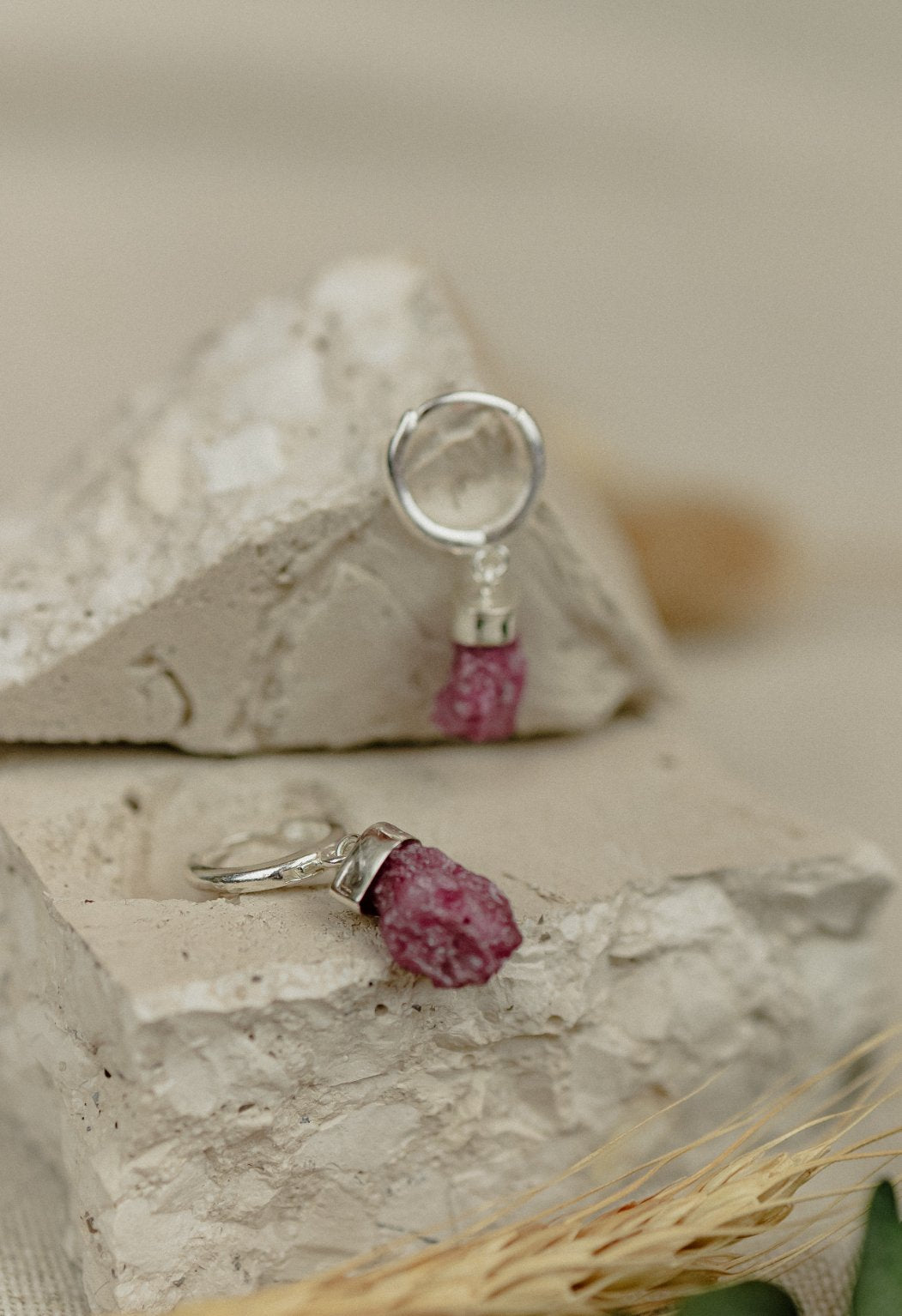 Raw Ruby Huggie Hoop Earring