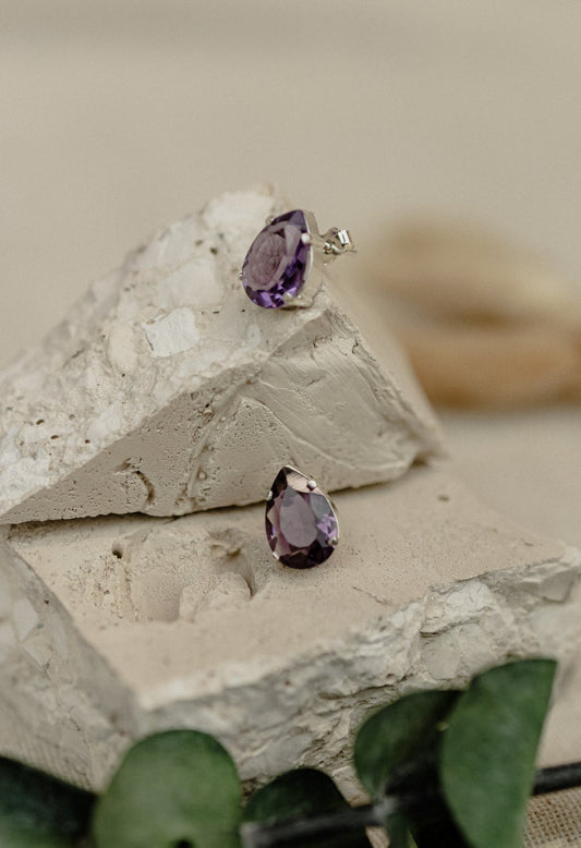 Amethyst Pear Stud Earrings