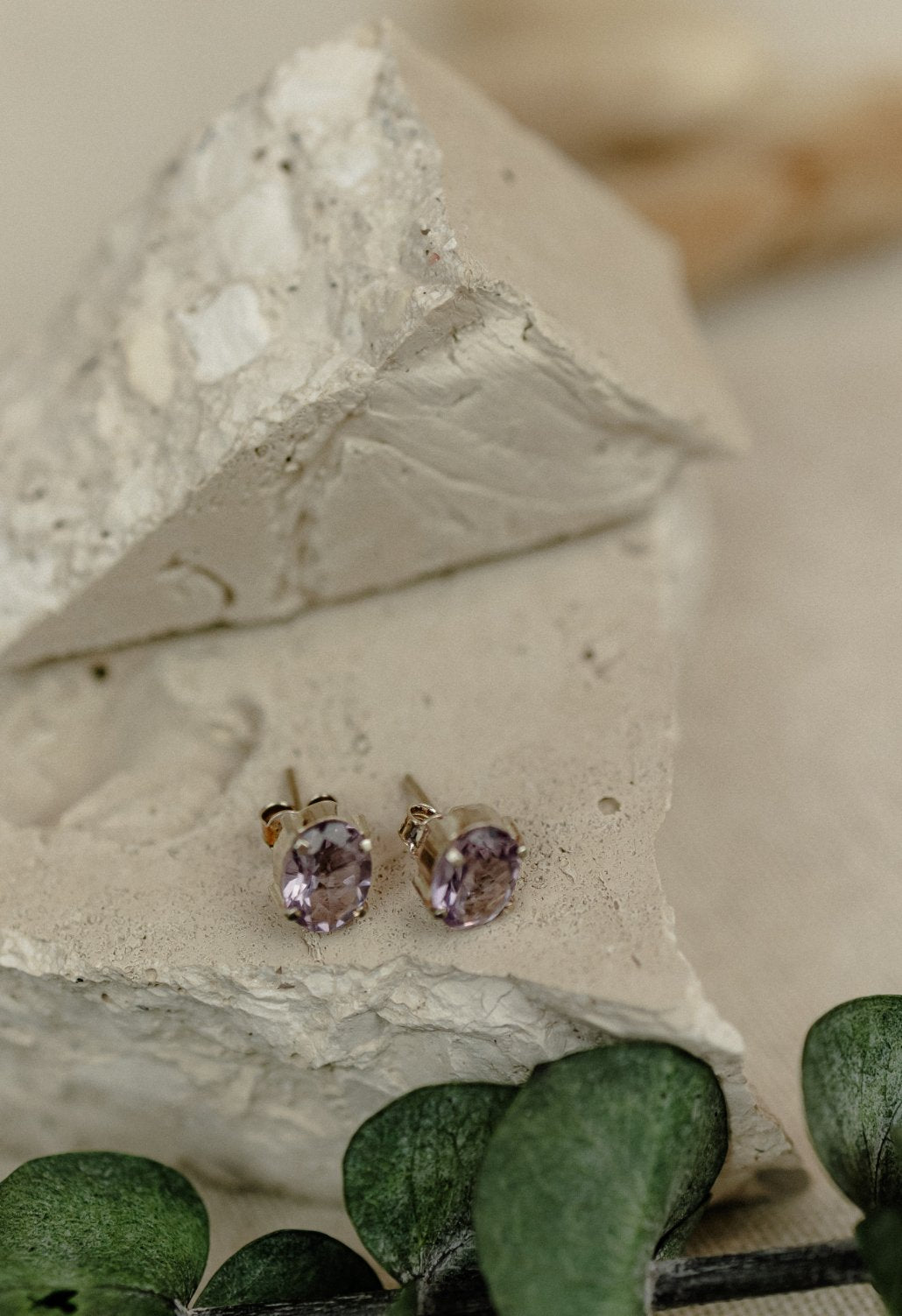 Lavender Amethyst Oval Stud Earrings