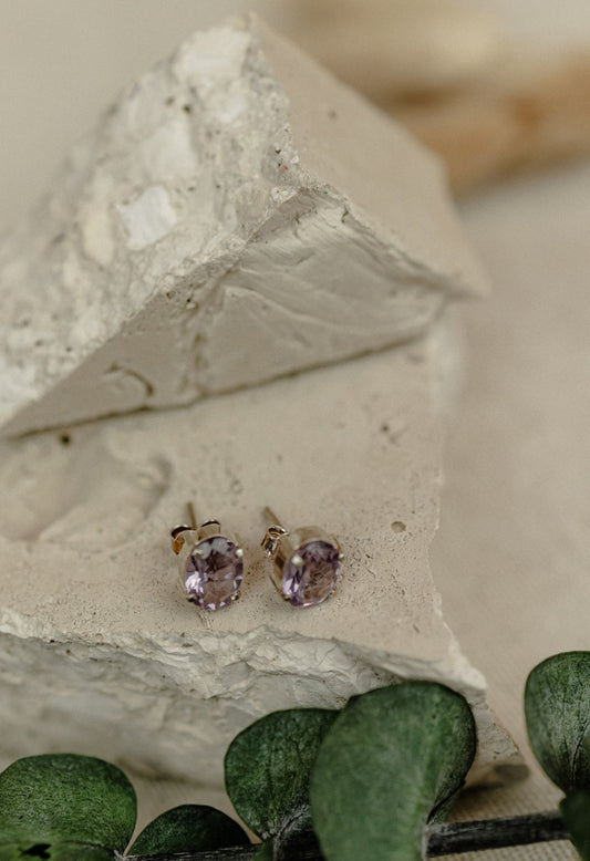 Lavender Amethyst Oval Stud Earrings