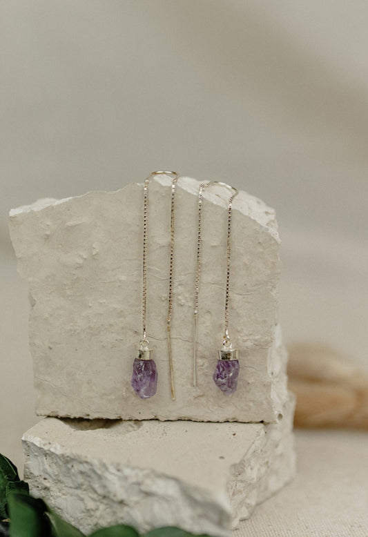 Raw Amethyst Crystal Threader Earrings