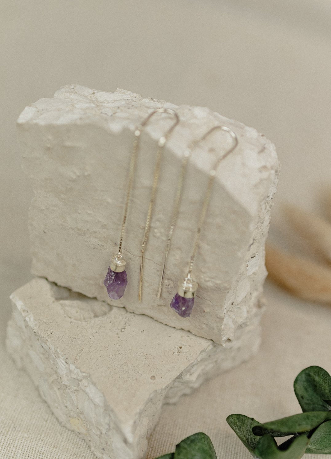 Raw Amethyst Crystal Threader Earrings