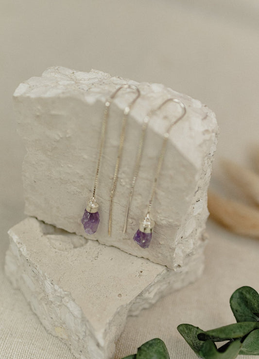 Raw Amethyst Crystal Threader Earrings
