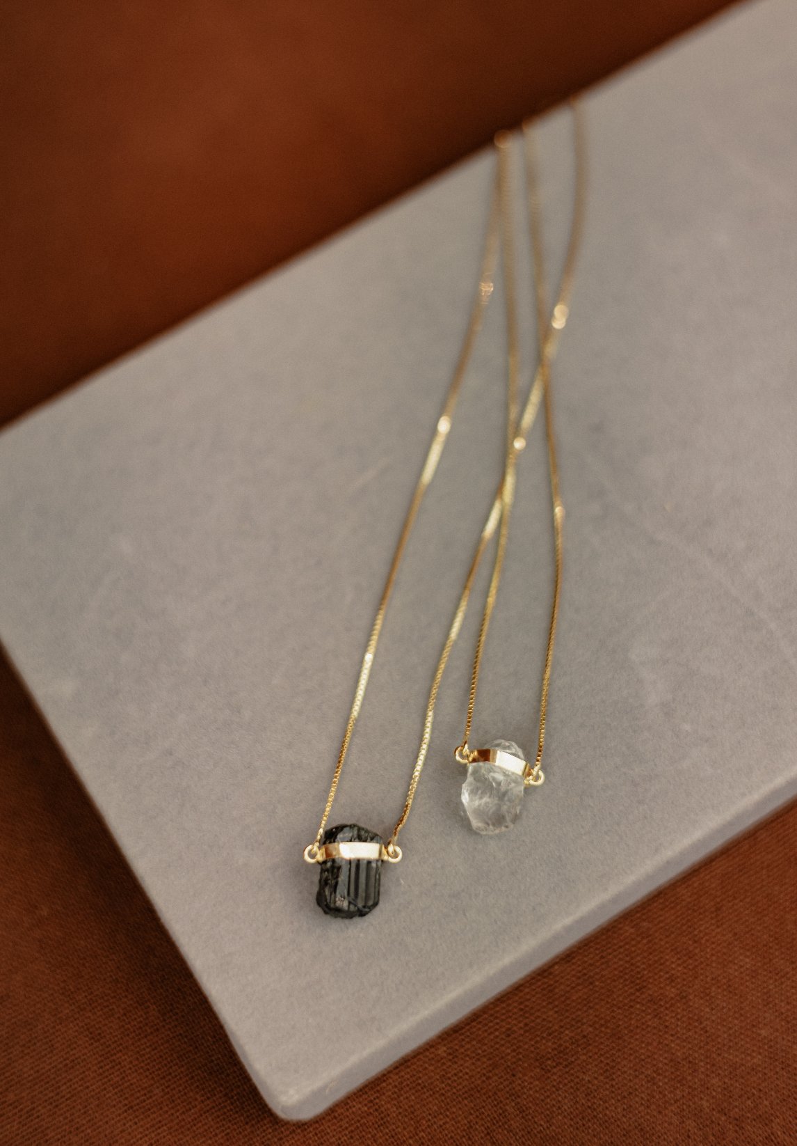 Raw Tourmaline and Quartz 18k Gold Vermeil Duo Pendant Necklace