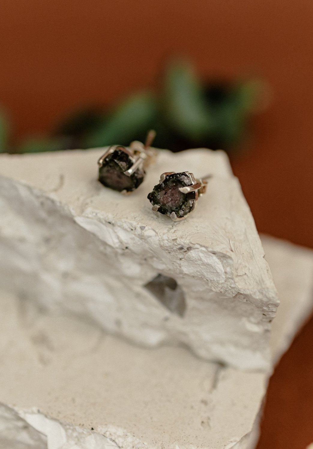 Raw Black Tourmaline Stud Earrings