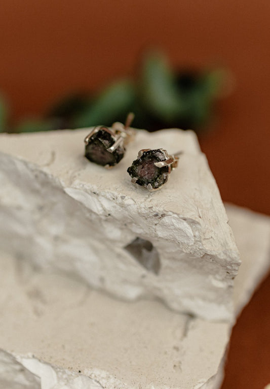 Raw Black Tourmaline Stud Earrings