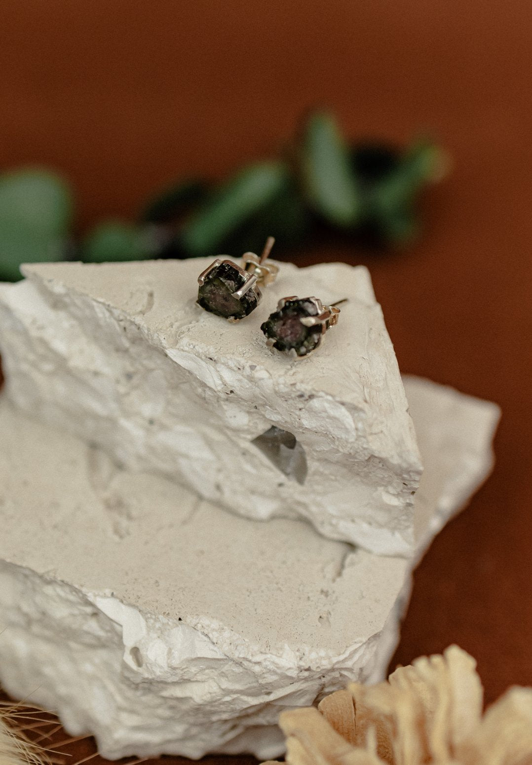 Raw Black Tourmaline Stud Earrings