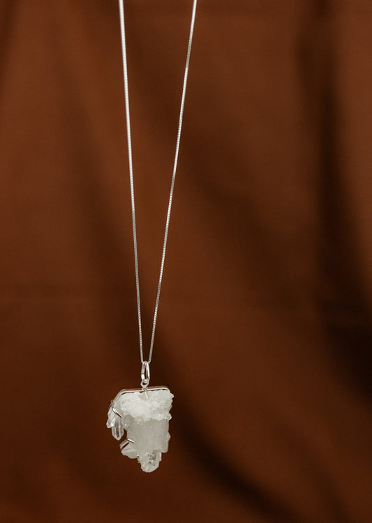 Raw Clear Quartz Cluster Pendant Necklace