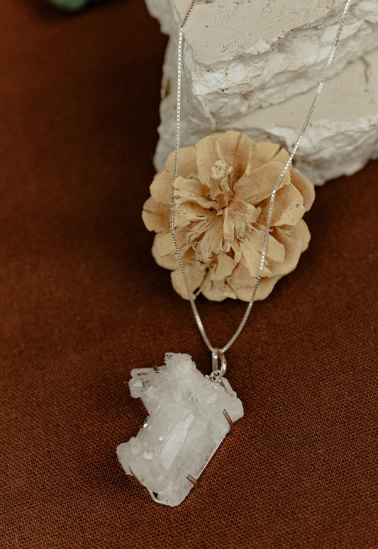 Raw Clear Quartz Cluster Pendant Necklace