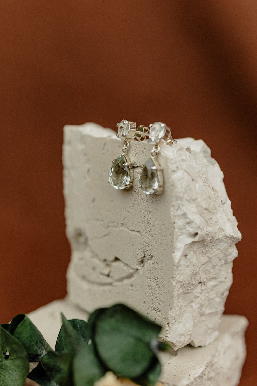 Prasiolite & Clear Crystal Drop Earrings