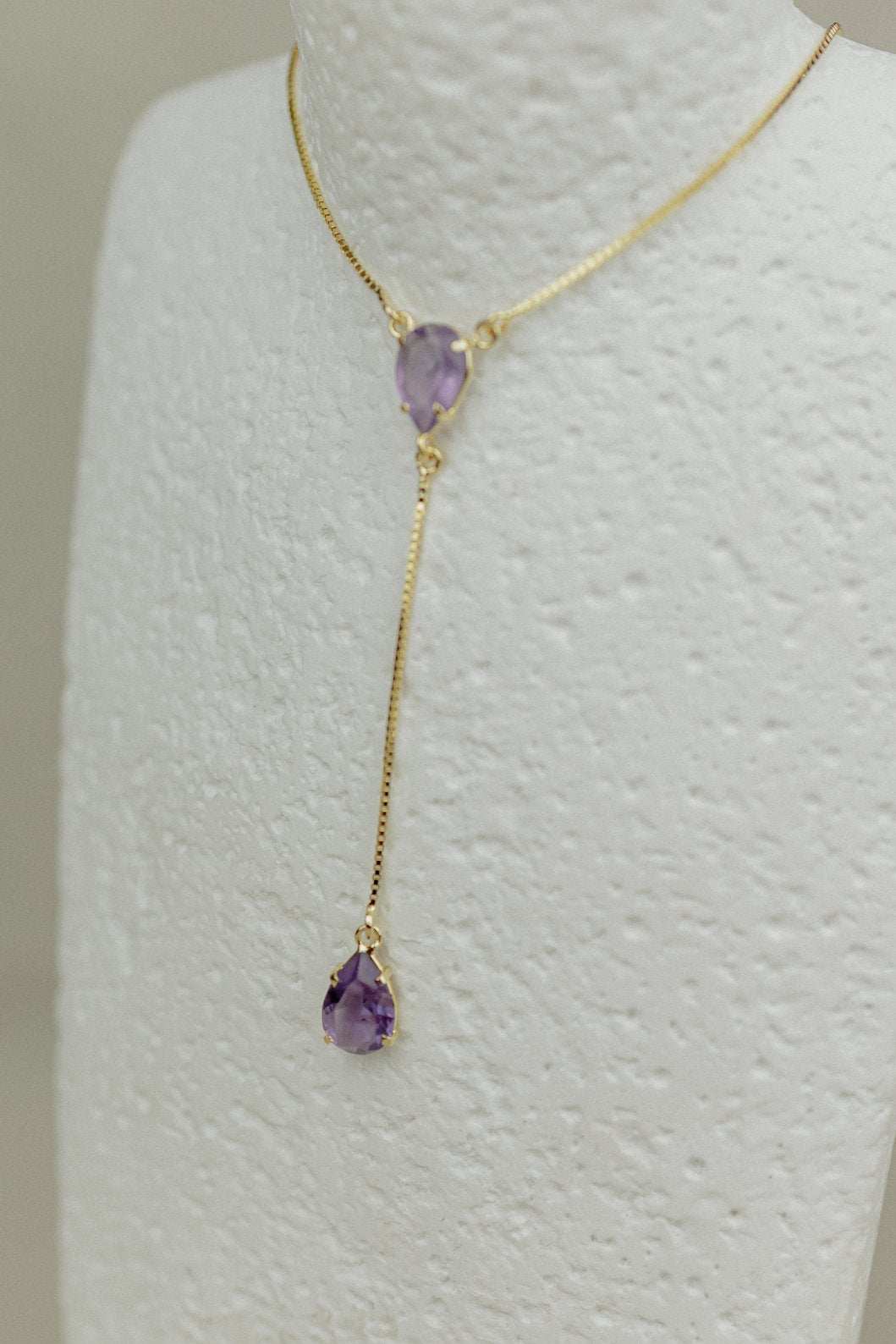 Amethyst Double Pear Lariat Necklace (Gold)