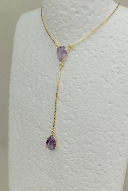 Amethyst Double Pear Lariat Necklace (Gold)