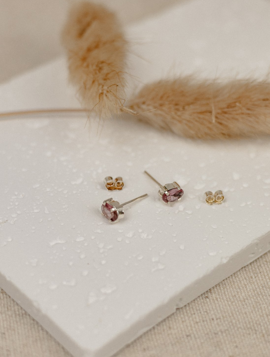 Pink Tourmaline 925 Sterling Silver Round Stud Earrings