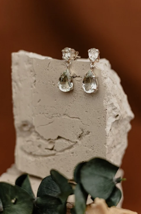 Prasiolite & Clear Crystal 925 Sterling Silver Drop Earrings