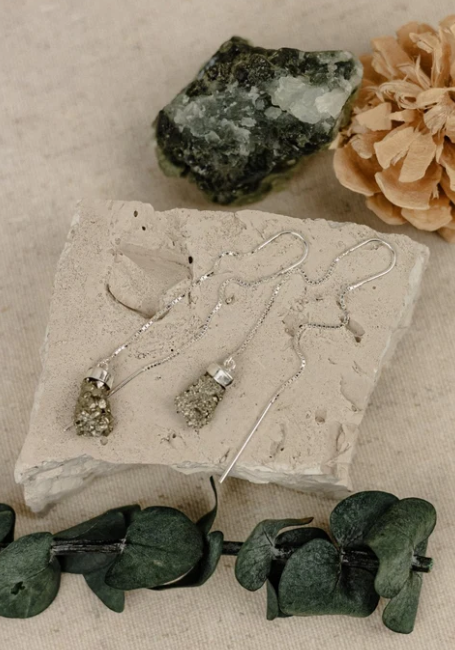 Raw Pyrite 925 Sterling Silver Threader Earrings