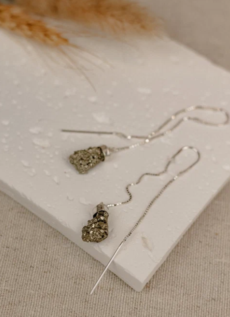 Raw Pyrite 925 Sterling Silver Threader Earrings