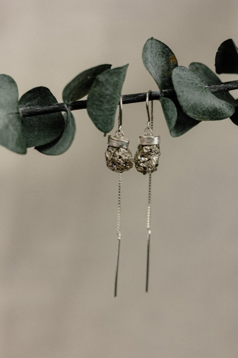 Raw Pyrite 925 Sterling Silver Threader Earrings